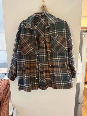 Plaid Shacket in Brown, Black and Cream
